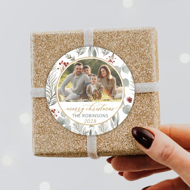 Pegatina Redonda Navidades de fotografía de acuarela Foliage Gold S (Subido por el creador)