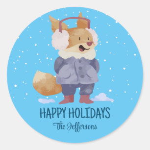 Pegatina Redonda Navidades de Fox acaudalados en vacaciones de invi