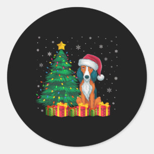 Pegatina Redonda Navidades de Foxhound Santa Hat estadounidenses il
