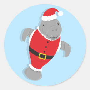 Pegatina Redonda Navidades de Fun Animal Santa Manatee