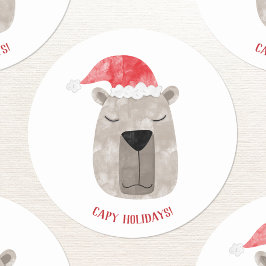 Pegatina Redonda Navidades de Fun Capybara Santa Hat