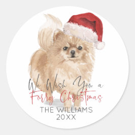 Pegatina Redonda Navidades de FURRY Santa Dog personalizados