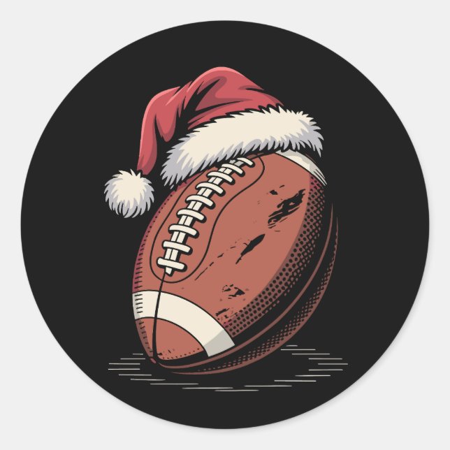 Pegatina Redonda Navidades de fútbol americano Santa Hat Sports (Anverso)
