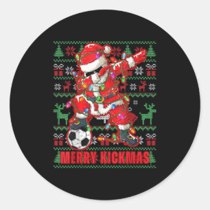 Pegatina Redonda Navidades de Fútbol de Feliz Kickmas Pelea Juvenil