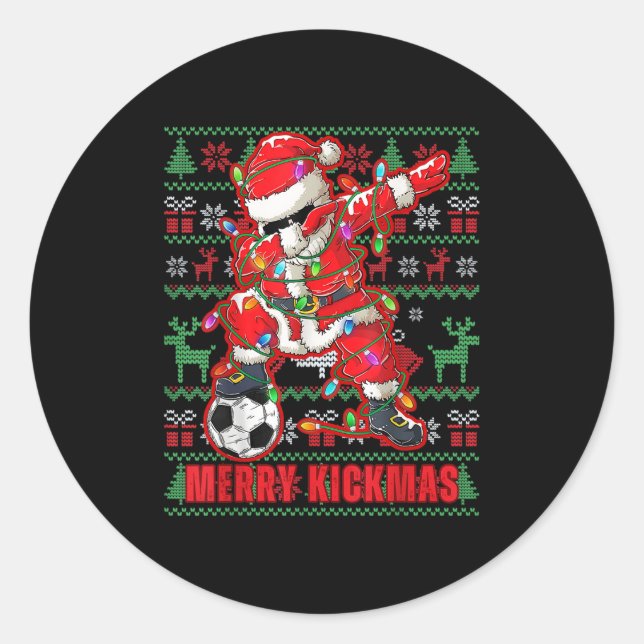 Pegatina Redonda Navidades de Fútbol de Feliz Kickmas Pelea Juvenil (Anverso)