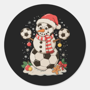 Pegatina Redonda Navidades de fútbol de Snowman celebran fiesta nav