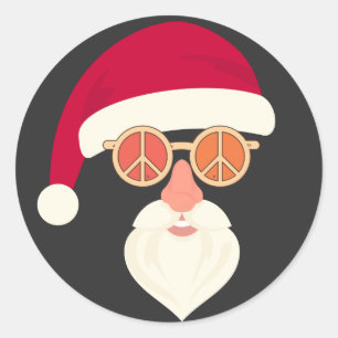 Pegatina Redonda Navidades de gafas de sol de Santa Face Retro