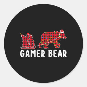 Pegatina Redonda Navidades de gamer Bear Sleigh Familia Coincidiend