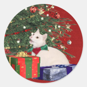Pegatina Redonda navidades de gatitos blancos