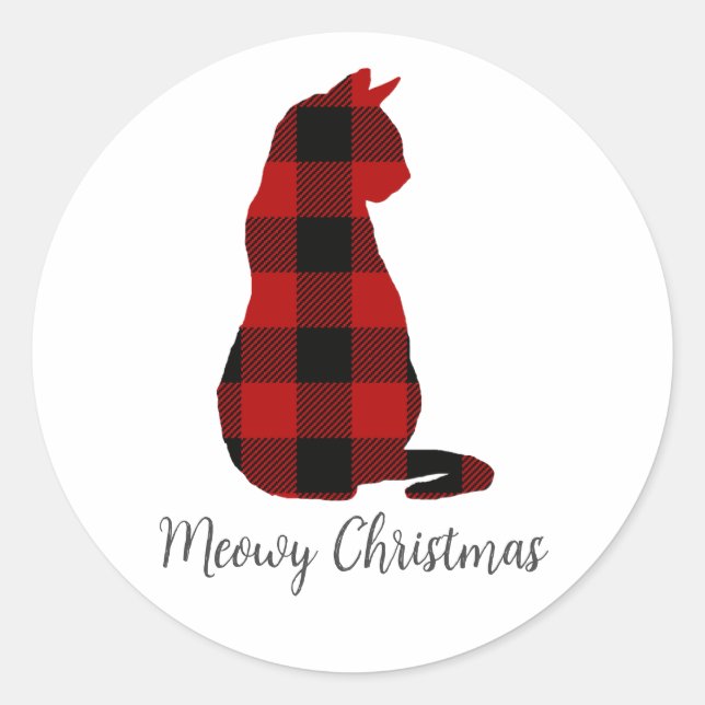 Pegatina Redonda Navidades de gato en fiesta (Anverso)