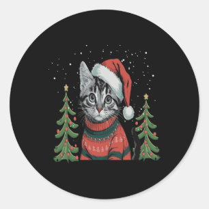Pegatina Redonda Navidades de gato encienden a Navidades de renos
