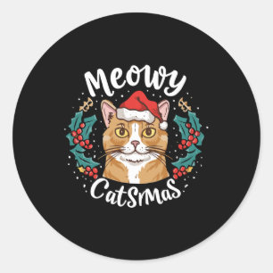 Pegatina Redonda Navidades de gatos de gatitos de carne Santa Hat M