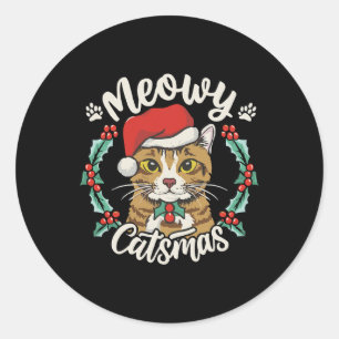 Pegatina Redonda Navidades de gatos de gatitos de carne Santa Hat M