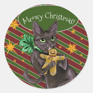 Pegatina Redonda Navidades de Gingerbread Cookie Kitty