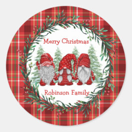 Pegatina Redonda Navidades de Gnomes Rojos Holly Berry Wreath