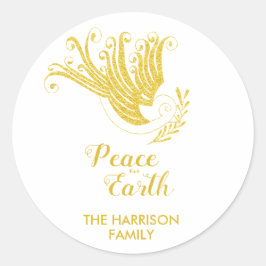Pegatina Redonda Navidades de Gold Dove Peace sobre la Tierra
