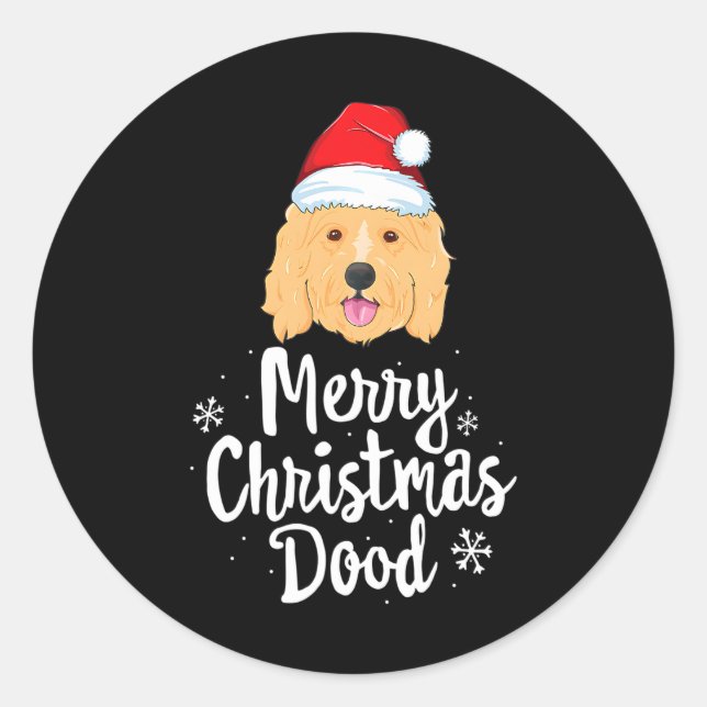 Pegatina Redonda Navidades de Goldendoodle Feliz Navidad Perro de D (Anverso)