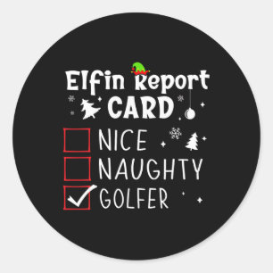 Pegatina Redonda Navidades de golf Nice Naughty Funny Xmas List Gol
