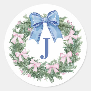 Pegatina Redonda Navidades de Grandmillennial Wreath Mpnogram