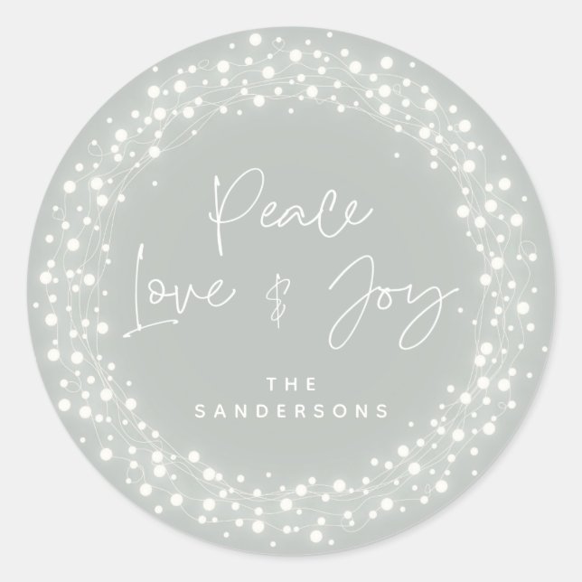 Pegatina Redonda Navidades de Green Peace Love+Joy Sparkling (Anverso)