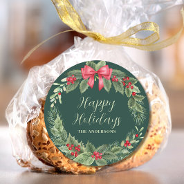 Pegatina Redonda Navidades de Green Wreath Persoanlizados