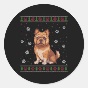 Pegatina Redonda Navidades de Griffon de Bruselas Sweater Xmas Masc