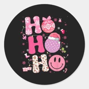Pegatina Redonda Navidades de Groovy Leopard Disco Xmas Santa Women