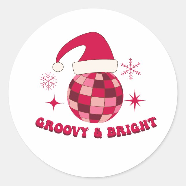 Pegatina Redonda Navidades de Groovy y Bright Disco (Anverso)