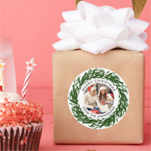 Pegatina Redonda Navidades de guirnaldas simples y elegantes nombre
