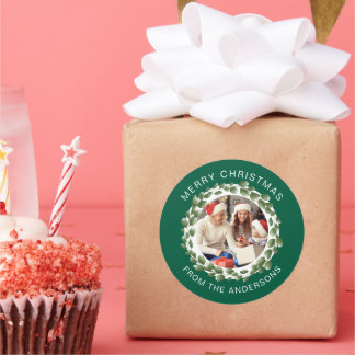 Pegatina Redonda Navidades de guirnaldas simples y elegantes nombre