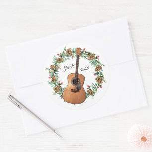 Pegatina Redonda Navidades de guitarra clásicos Wreath Pine Cones M