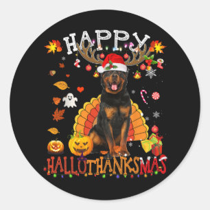 Pegatina Redonda Navidades de Halloween del Rottweiler Dog Happy Ha
