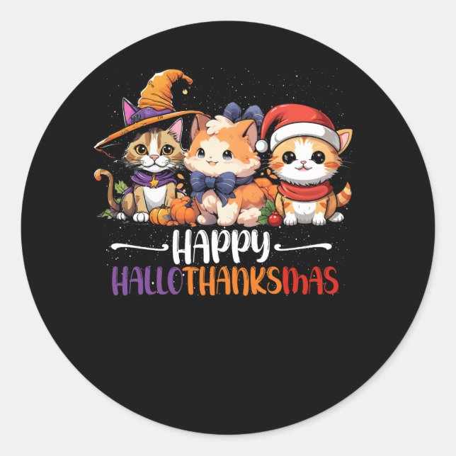 Pegatina Redonda Navidades de Halloween Felices Hallothanksmas Grac (Anverso)