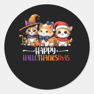 Pegatina Redonda Navidades de Halloween Felices Hallothanksmas Grac