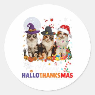 Pegatina Redonda navidades de halloween felinos felices hallothanks