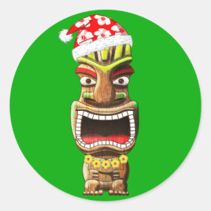 Pegatina Redonda Navidades de Hawái Santa Tiki