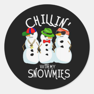 Pegatina Redonda Navidades De Hip-Hop Música Snowman Chillin Con My