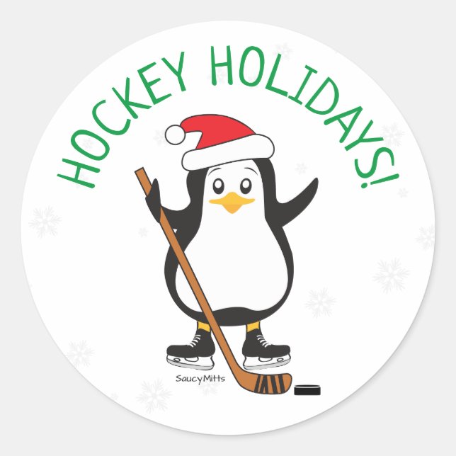 Pegatina Redonda Navidades de hockey sobre pingüino (Anverso)