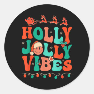 Pegatina Redonda Navidades de Holly Retro Groovy Jolly Vibes Santa 