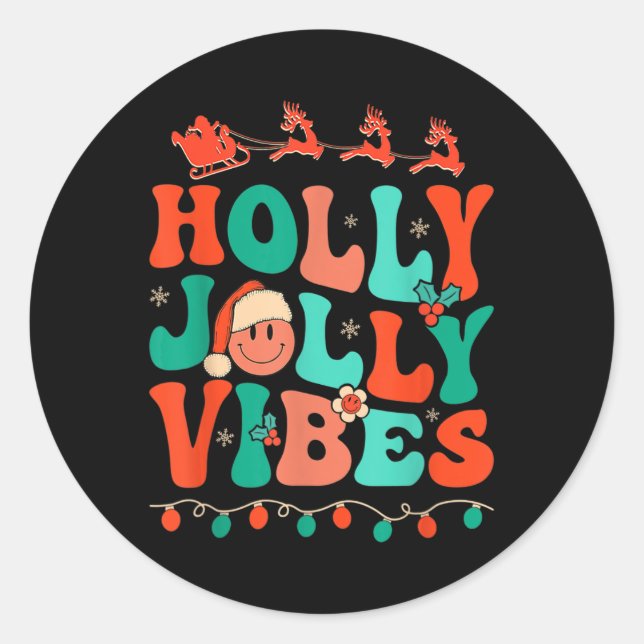 Pegatina Redonda Navidades de Holly Retro Groovy Jolly Vibes Santa  (Anverso)