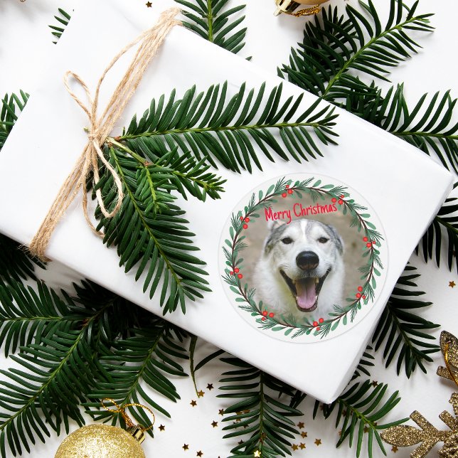 Pegatina Redonda Navidades de Holly Wreath (Dog stickers)