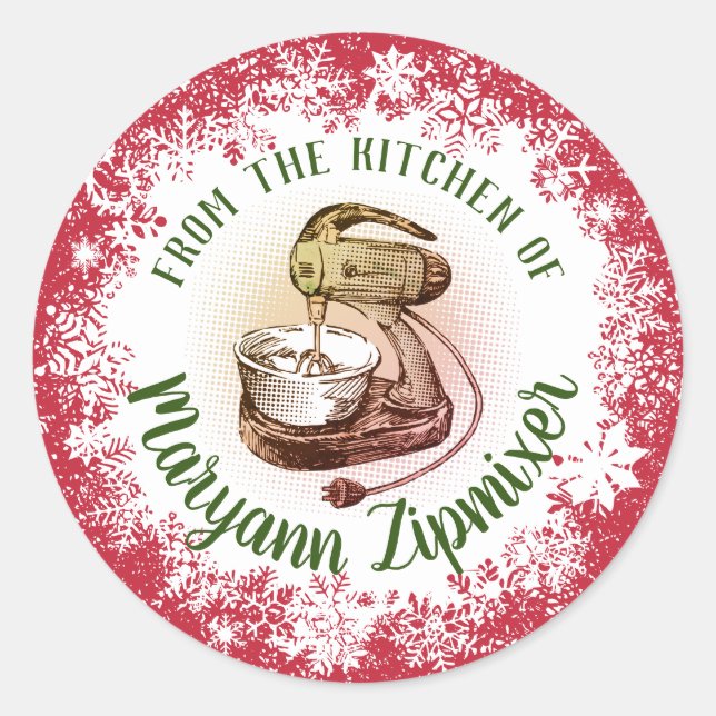 Pegatina Redonda Navidades de horneado retro stand mixer vacaciones (Anverso)