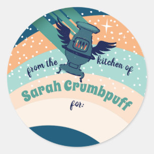 Pegatina Redonda Navidades de hornillos voladores de la cocina de