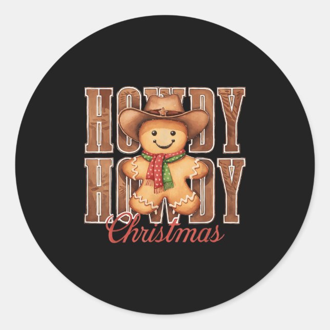 Pegatina Redonda Navidades de Howad Cowboy Gingerbread Man Western  (Anverso)