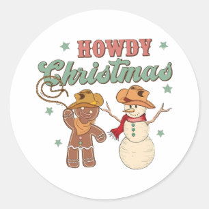 Pegatina Redonda Navidades de Howad Cowboy Snowman Western Funny