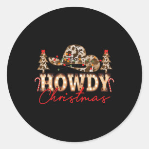 Pegatina Redonda Navidades de Howad Santa Cute Leopard Western Cowg