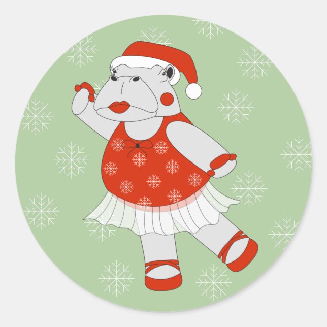 Pegatina Redonda navidades de illusima Ballerina Hippo Snowflakes (Anverso)