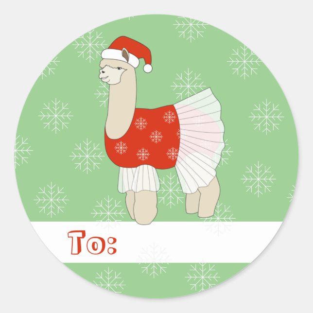 Pegatina Redonda navidades de illusima Ballet Llama Snowflakes Gree (Anverso)
