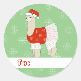 Pegatina Redonda navidades de illusima Ballet Llama Snowflakes Gree