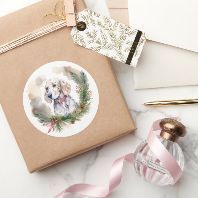 Pegatina Redonda Navidades de Inglaterra Wreath Festive Pup (Regalar)